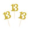 Donoter 50pcs 13th Cupcake Toppers Gold Glitter Number 13 Cake Picks for Birthday Anniversary Party Decoration view 1