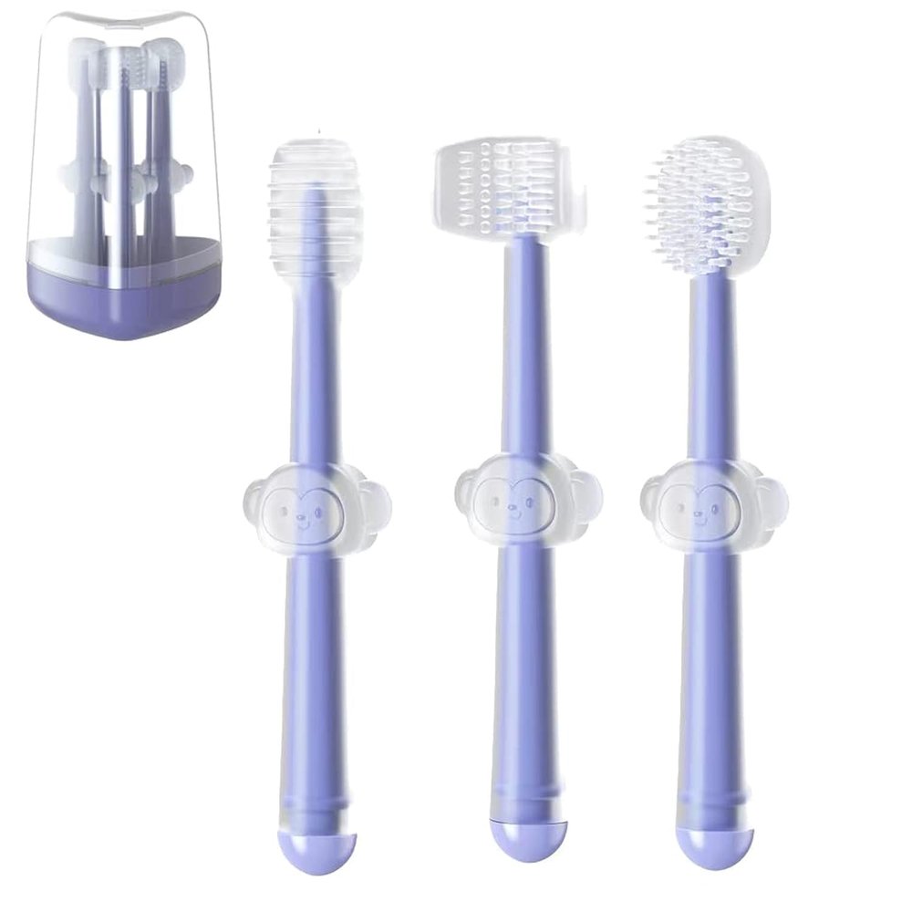 PandaEar 3 Pack Silicone Toddler Toothbrushes 0 to 18 Months, Baby Tongue Cleaner + U-Shaped ToothScrubber + First Toothbrush Teething, Gum Oral Cleaner