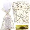COQOFA 200 Pcs Star Printed 4"X 9" Gift Wrap Cello Cellophane Treat Bags Party Favor bags Clear Candy Cookie Bags Plastic Poly Goodie Storage Bags with Twist Ties for Bakery,Birthday, Wedding ,Party Decorations (Gold) view 1