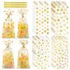 COQOFA 100 Pcs Mixed 5"X11" Gift Wrap Cellophane Treat Bag Party Favor bags Clear Candy Cookie Bags Plastic Poly Goodie Storage Bag with Twist Ties for Baby Shower,Gender Reveal, Birthday, Wedding ,Party Decorations (GOLD 4 Patterns) view 1