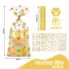 COQOFA 100 Pcs Mixed 5"X11" Gift Wrap Cellophane Treat Bag Party Favor bags Clear Candy Cookie Bags Plastic Poly Goodie Storage Bag with Twist Ties for Baby Shower,Gender Reveal, Birthday, Wedding ,Party Decorations (GOLD 4 Patterns) view 2