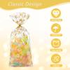 COQOFA 100 Pcs Mixed 5"X11" Gift Wrap Cellophane Treat Bag Party Favor bags Clear Candy Cookie Bags Plastic Poly Goodie Storage Bag with Twist Ties for Baby Shower,Gender Reveal, Birthday, Wedding ,Party Decorations (GOLD 4 Patterns) view 3