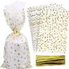 COQOFA 200 Pcs Star Printed 6"X10" Gift Wrap Cello Cellophane Treat Bags Party Favor bags Clear Candy Cookie Bags Plastic Poly Goodie Storage Bags with Twist Ties for Bakery,Birthday, Wedding ,Party Decorations (Gold) view 1