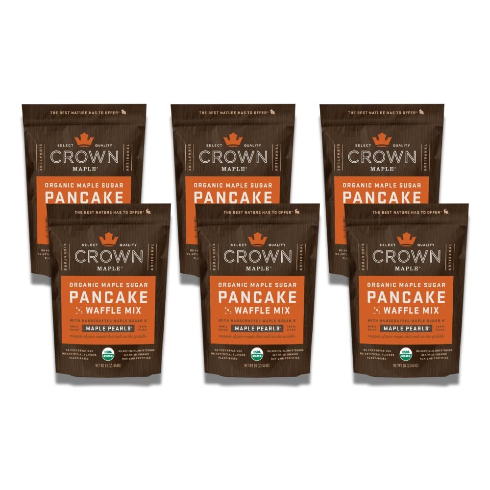 Crown Maple Organic Pancake and Waffle Mix, 16Oz (Pack of 6), Made with Handcrafted Sugar and Small-Batch Pearls