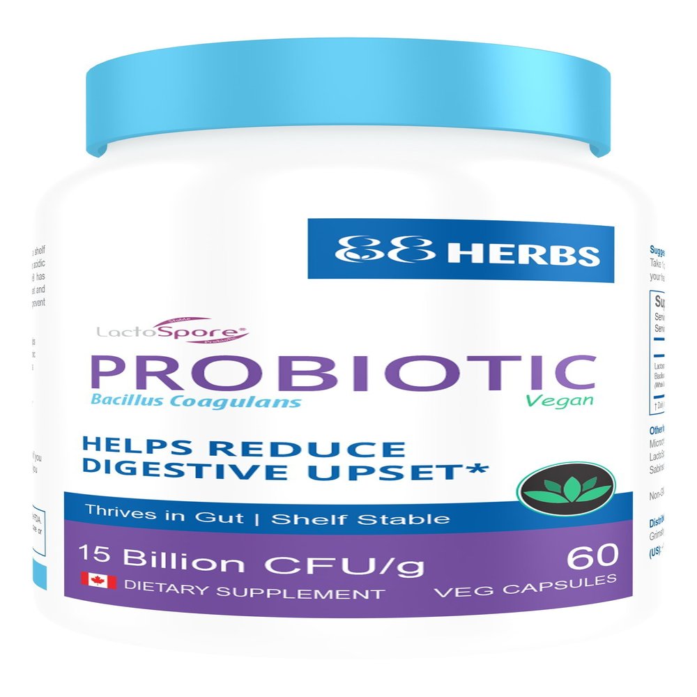 88herbs Probiotic Bacillus Coagulans US Premium Grade Lactospore -Vegan High Survivability in Gut Shelf Stable 60 caps