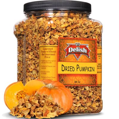 Dried Pumpkin Pieces by Its Delish, 24 OZ Jumbo Container | Gourmet Dehydrated Chopped Pumpkin Dices for Healthy Cooking & Baking Vegetable Soup Recipes | Gluten Free, Vegan, Kosher