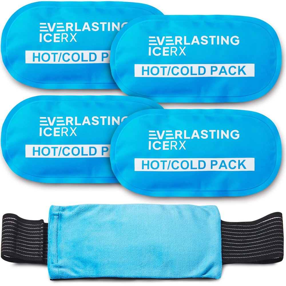 Gel Ice Packs for Injuries Reusable, Hot & Cold Gel Wrap (4 Pack), Adjustable & Flexible, Long Lasting Instant Compression for Back, Knees, Shoulders, Elbows, Neck, Foot & Ankle