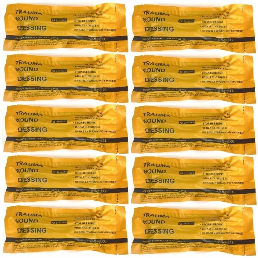 6 Inch Israeli Emergency Bandage Compression Pressure Trauma Wound Dressing Sterile Vacuum Sealed Medical First Aid IFAK Multi (10)