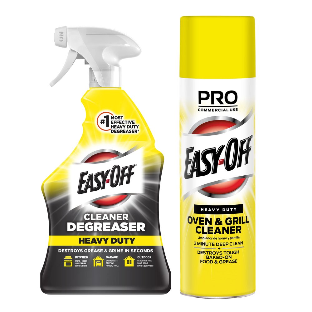 Easy-Off Heavy Duty Bundle - Destroys Baked on Food Grease - 32 Fl Oz Kitchen Degreaser and 1 Oven/Grill Cleaner 24 Fl Oz