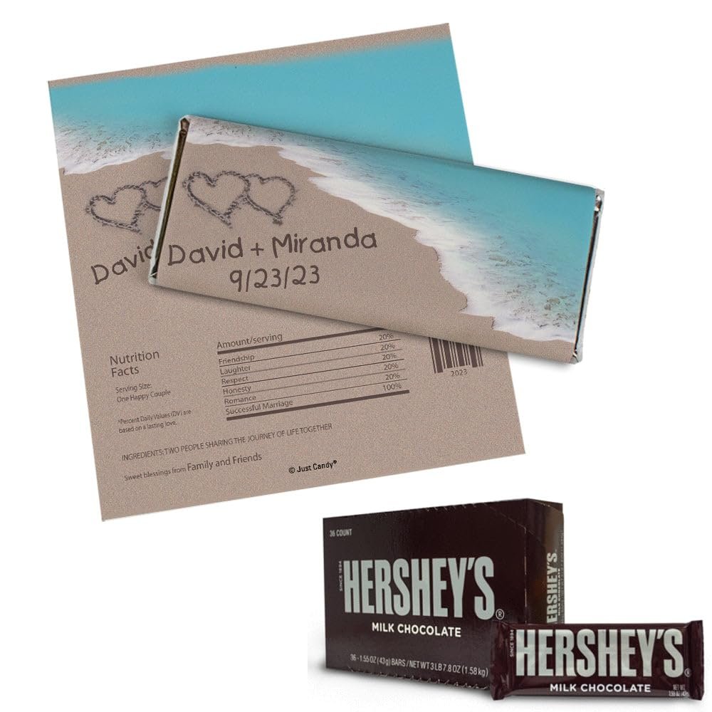 36ct Personalized Wedding Candy Party Favors DIY Chocolate Bars (36 Pack) - Beach - Assembly Required