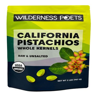 Wilderness Poets, Organic, Whole, Raw Pistachios - Grown in California, Fresh, Bright Green, Unsalted, Unroasted, Bulk Size (32 Ounce - 2 Pound)