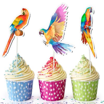 10 Pcs Ara Parrot Cupcake Toppers Tropical Jungle Bird Decorations for Birthday, Baby Shower, Hawaiian Luau, Fiesta Party Supplies