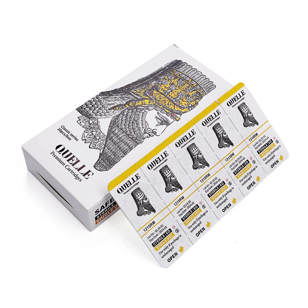 Tattoo Needle Cartridge (20 pcs), #12 Standard 0.35mm 15RM Curved/Round Magnum M-Taper with Film, Single Use(1215RM)