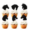 18pcs Black Silhouettes Horse Head Glitter Dessert Cupcake Topper Horse Race Western Cowboy Theme Decor Supplies Men Boys Happy Birthday Party Decorations view 1