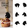 18pcs Black Silhouettes Horse Head Glitter Dessert Cupcake Topper Horse Race Western Cowboy Theme Decor Supplies Men Boys Happy Birthday Party Decorations view 2
