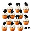 18pcs Black Silhouettes Horse Head Glitter Dessert Cupcake Topper Horse Race Western Cowboy Theme Decor Supplies Men Boys Happy Birthday Party Decorations view 3