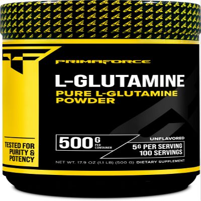 Primaforce L-Glutamine Powder 500 Grams (1.1 LBS) Unflavored - Pure L-Glutamine Powder, 5g per Serving, GMO-Free, Gluten-Free, 100 Servings