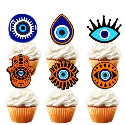 18pcs Glitter Dessert Cupcake Topper Cheer for Eye Theme Decor Supplies Boys Girls Men Women Happy Birthday Party Decoration