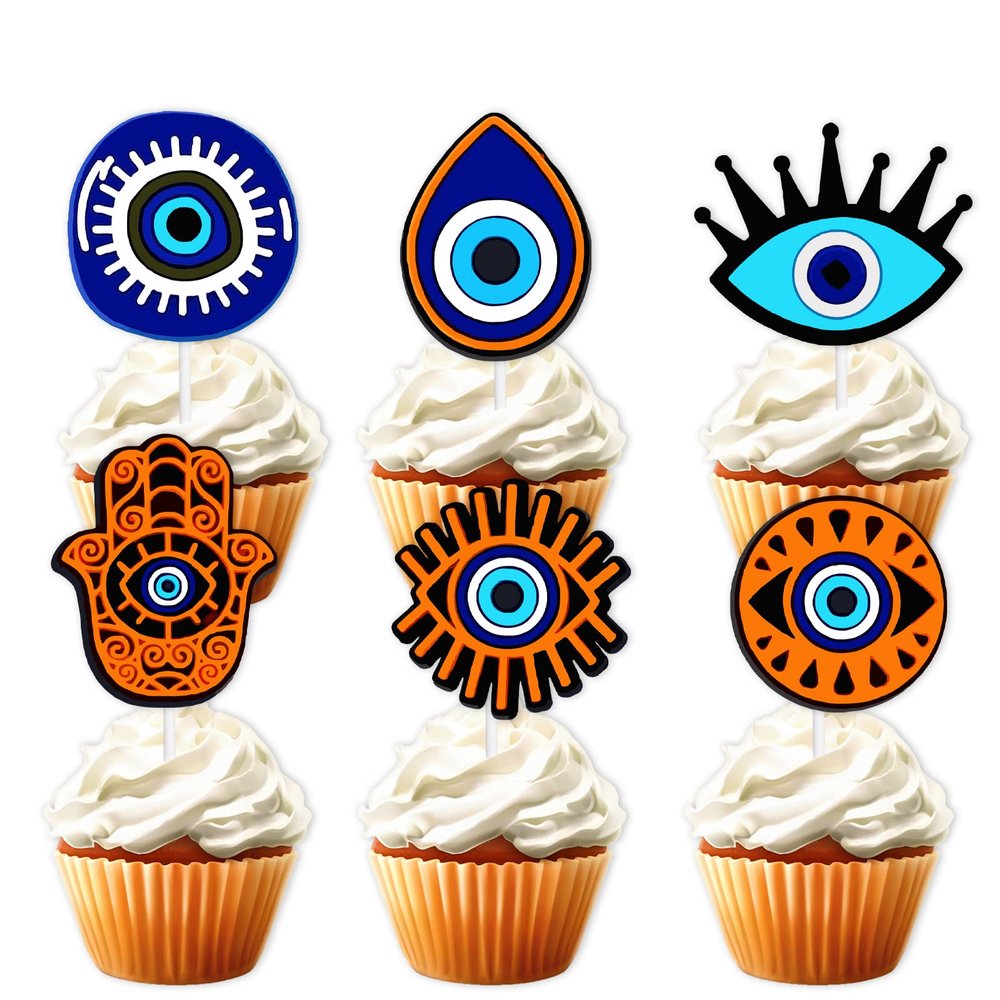 18pcs Glitter Dessert Cupcake Topper Cheer for Eye Theme Decor Supplies Boys Girls Men Women Happy Birthday Party Decoration