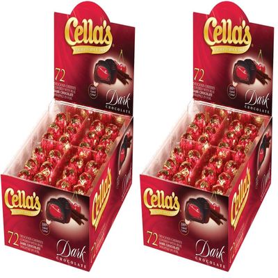 Cella's Dark Chocolate Covered Cherries  Premium Cherry Cordial Candies  Individually Wrapped with Display Box (72-Count Box - 2.25 Pounds) (Pack of 2)