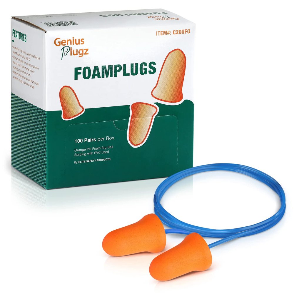 Glove Station Disposable Ear Plugs, 100 Pairs  Corded Foam Ear Plugs for Sleeping & Noise Reduction, Individually Wrapped, 26dB NRR, Hi-Viz Orange, Hearing Protection for Work & Travel