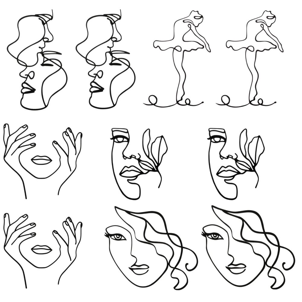 10 Pcs Art Lady Cake Topper, 3D Artistic Girl Minimalist Lines Cake Topper, Acrylic Cakes Decoration