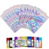 Funnyleaf 100 PCS Holographic Resealable Mylar Holographic Bags Food Storage Smell Proof Bags with Front Window Packaging Pouch for Cookies Sample Jewelry Snack, 5.51x7.88 Inch view 1