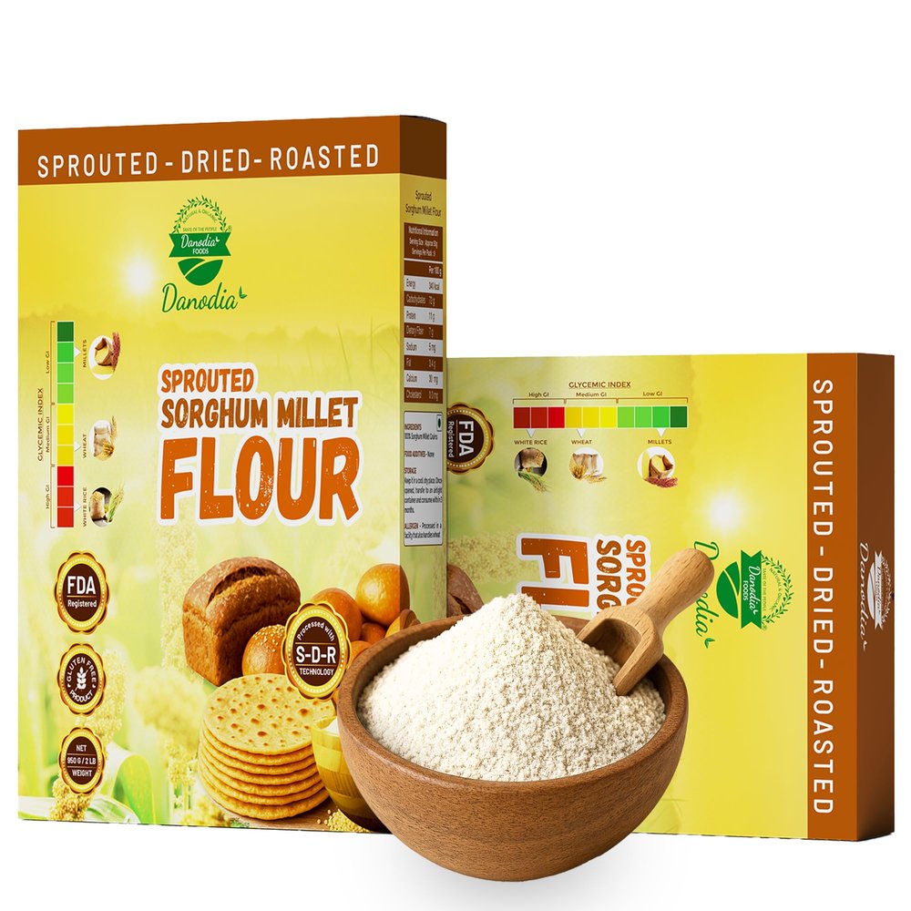 Danodia Foods Roasted Sorghum Millet (Jowar) Flour (950g/2lbs) | S-D-R Process (SproutedDriedRoasted) | Gluten-Free | No Preservatives or Pesticides | Nutrient-Rich Flour for Rotis, Dosas, Baking & More | High Fiber & Protein