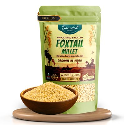 Danodia Foods Organic Foxtail Millet (Hulled, Unpolished)  2 lbs (950g) | Gluten-Free, Yellow Whole Grain Superfood | Low GI, High Fiber & Protein | Healthy Rice Alternative for Super Healthy Diet