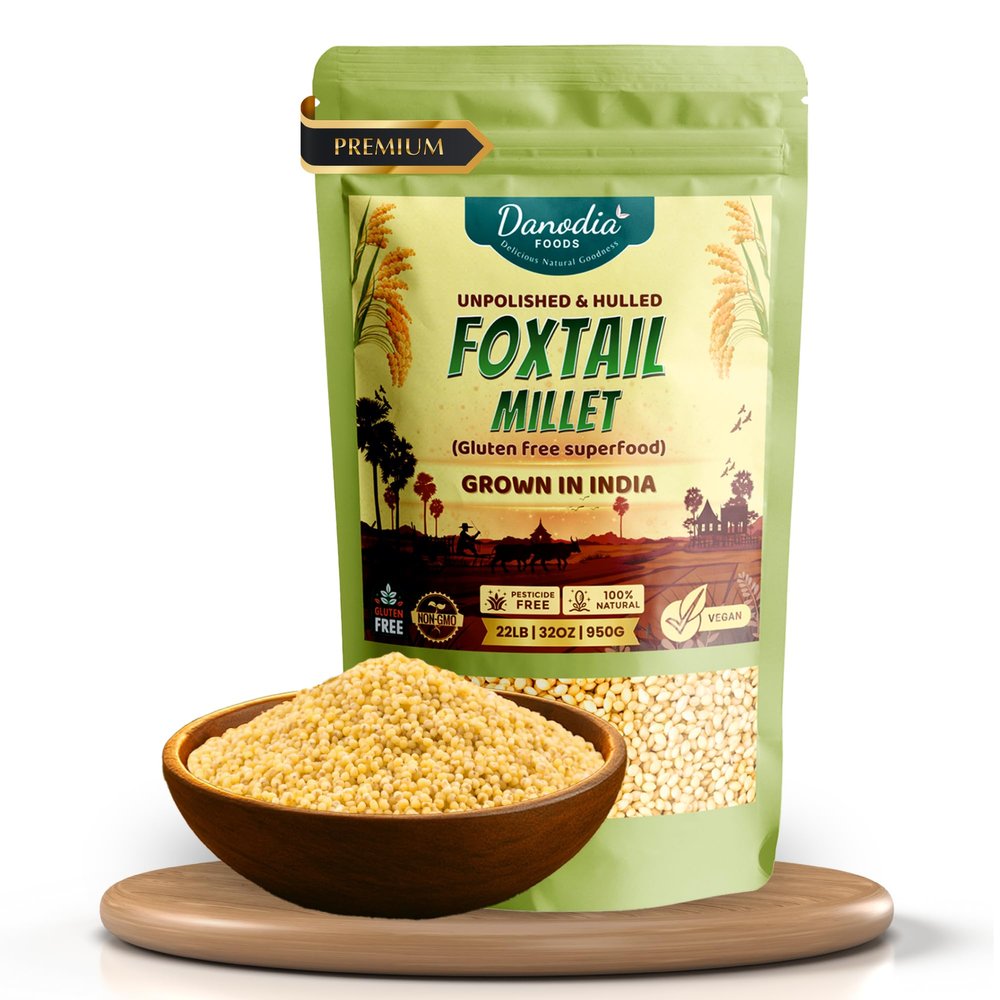 Danodia Foods Organic Foxtail Millet (Hulled, Unpolished) 2 lbs (950g) | Gluten-Free, Yellow Whole Grain Superfood | Low GI, High Fiber & Protein | Healthy Rice Alternative for Super Healthy Diet