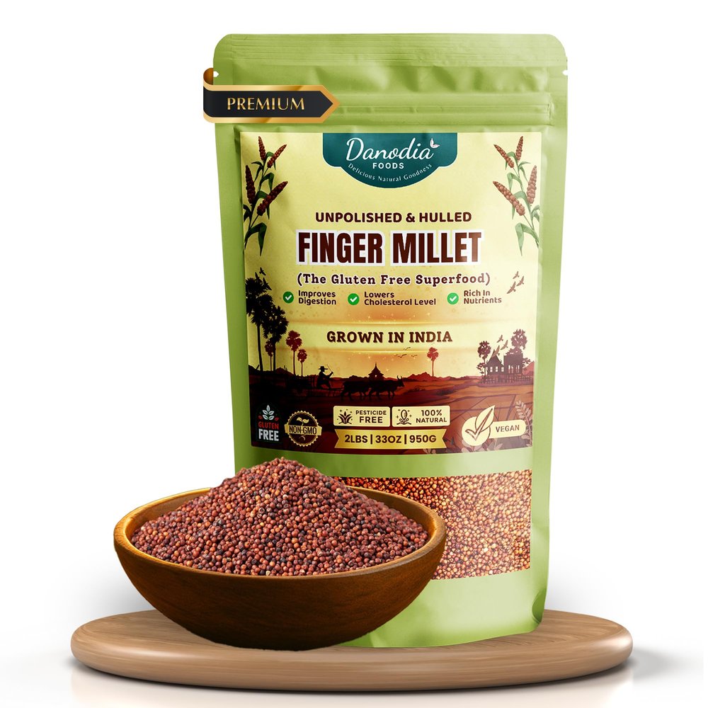 Danodia Foods Whole Grain Finger Millet (Ragi) - 2lbs (950g) | Organic, Hulled, Unpolished, Gluten-Free, Natural Superfood | High in Iron, Calcium, Fiber & Protein | Non-GMO, Plant-Based