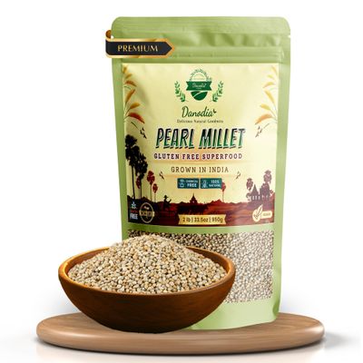 Danodia Foods Organic Pearl Millet (Bajra) (2 lbs | 950g | 33oz) | Unpolished, Whole Grain, Gluten-Free, Hulled Superfood | Natural, Non-GMO, Vegan, High Fiber & Protein |Rotis, Khichdi & Porridge