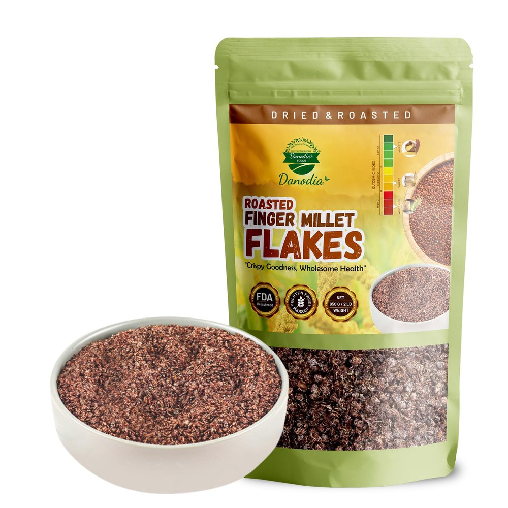 Danodia Foods Finger Millet Ragi Flakes (2lbs / 950g) | Roasted & Ready-to-Eat Whole Grain Superfood | High Fiber, Gluten-Free, Low GI | Ideal for Breakfast, Porridge, Smoothies, Snacks