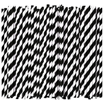 Chunspak 7.75'' Disposable Paper Drinking Straws Bulk, Black and White Striped - Unwrapped, Pack of 1000