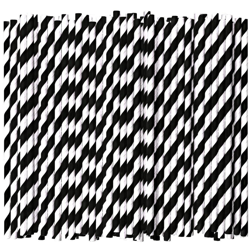 Chunspak 7.75'' Disposable Paper Drinking Straws Bulk, Black and White Striped - Unwrapped, Pack of 1000
