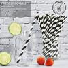 Chunspak 7.75'' Disposable Paper Drinking Straws Bulk, Black and White Striped - Unwrapped, Pack of 1000 view 3