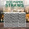 Chunspak 7.75'' Disposable Paper Drinking Straws Bulk, Black and White Striped - Unwrapped, Pack of 1000 view 4