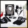 21 Pcs Groomsmen Gifts Set 7 Pairs Black Groomsmen Socks for Men 7 Pieces T Shirt Gift Bags 7 Pairs Sunglasses for Wedding Proposal Bachelor Party view 3