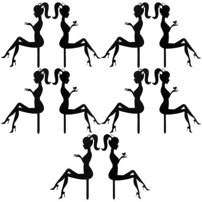 10pcs High Heels Woman Cake Toppers, Black Girl Pattern Silhouette Cake Decoration