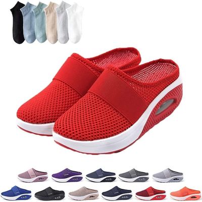 Hopomart Womens Air Cushion Slip-On Walking Shoes Orthopedic Diabetic Slippers,Mesh Breathable with Arch Support Comfort Wedg Slippers (Big Red,6)