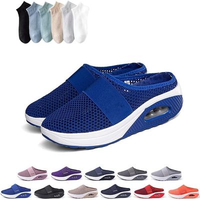 Hopomart Womens Air Cushion Slip-On Walking Shoes Orthopedic Diabetic Slippers,Mesh Breathable with Arch Support Comfort Wedg Slippers (Sapphire Blue,9.5)