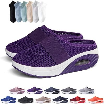 Womens Air Cushion Slip-On Walking Shoes Orthopedic Diabetic Slippers,Mesh Breathable with Arch Support Comfort Wedg Slippers (Purple,7.5)