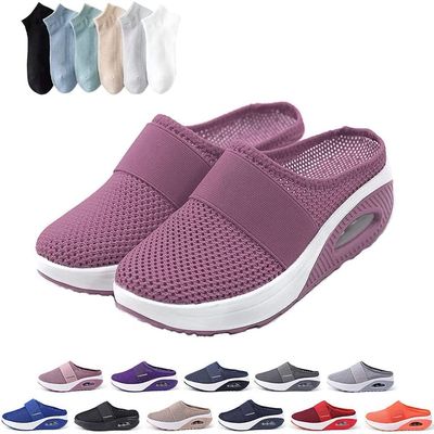 Hopomart Womens Air Cushion Slip-On Walking Shoes Orthopedic Diabetic Slippers,Mesh Breathable with Arch Support Comfort Wedg Slippers (Pink,5.5)