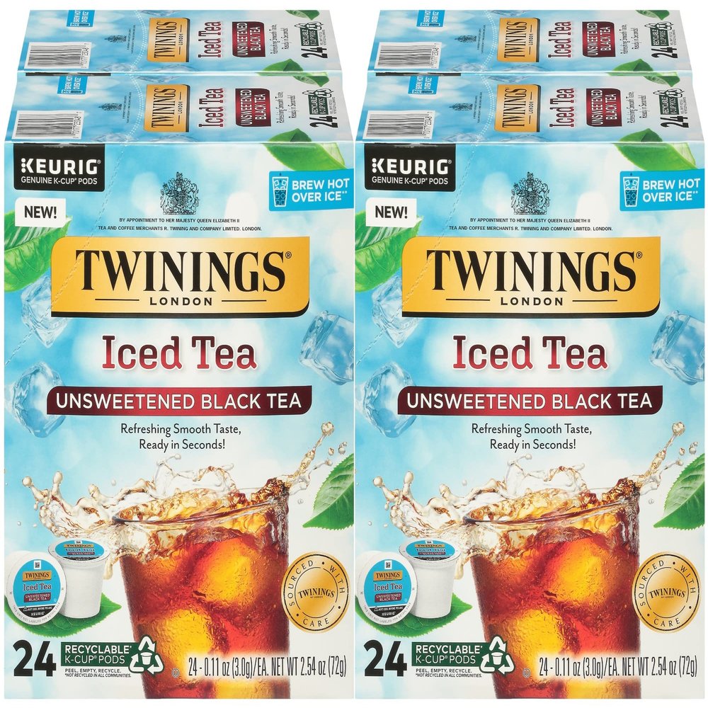 Twinings Iced Tea Unsweetened Black Tea K-Cup Pods for Keurig, Caffeinated, Refreshing, Smooth, Black Tea, 24 Count (Pack of 4)