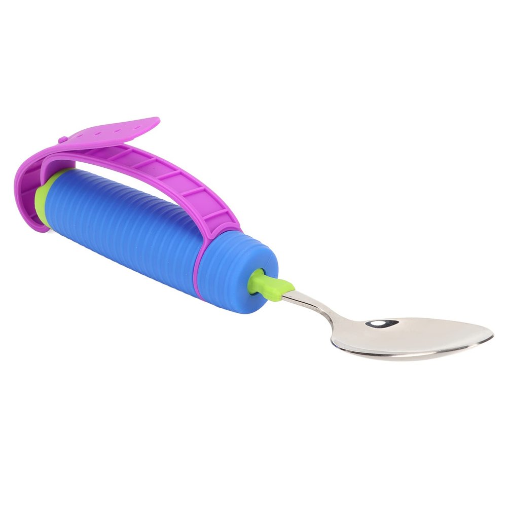 ZJchao Elderly Eating Spoon, 360 Flexible Rotation Head, Stainless Steel & Silicone, Adaptive Utensil, 1 Piece