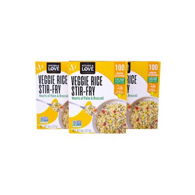 Kitchen & Love Hearts of Palm Veggie Rice Stir Fry, Low Carb, Low Calories, Plant Based, Non GMO, Gluten Free Rice Alternative, Vegan, Easy to Prepare Quick Meal 8 Oz (Pack of 3)