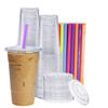 GUSTO [24 oz. - 100 Count Clear Cups with Flat Lids & Straws - Disposable Clear Drinking Cups for Iced Coffee, Cold Drinks, Milkshakes, and Smoothies - Formerly Comfy Package view 1