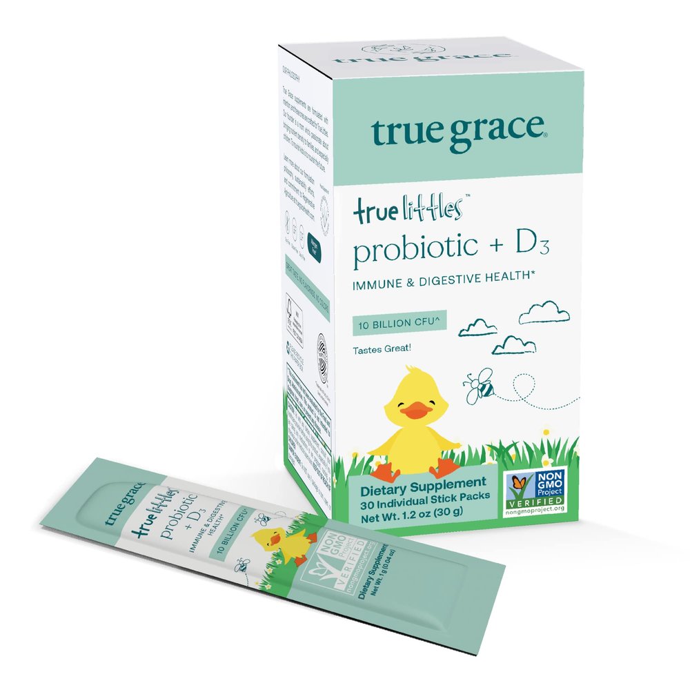 True Grace True Littles - 30 Individual Stick Packs - Kids Daily Probiotic + Vitamin D3 for Immune & Digestive Health - Gluten, Soy & Dairy Free - 30 Servings