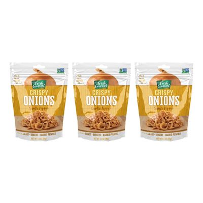 Fresh Gourmet Garlic Pepper Crispy Onions | Low Carb | Crunchy Snack and Salad Topper 3.5 Ounce (Pack of 3)