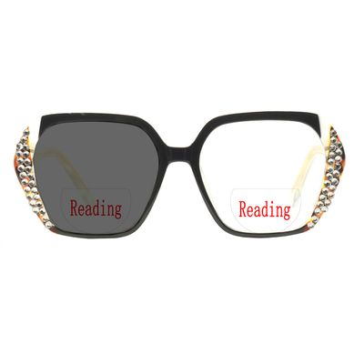 Transition Photochromic Bifocal Reading Glasses for Women Cat Eye Bling Rhinestone Crystal reader sunglasses (black, 1.25, multiplier_x)